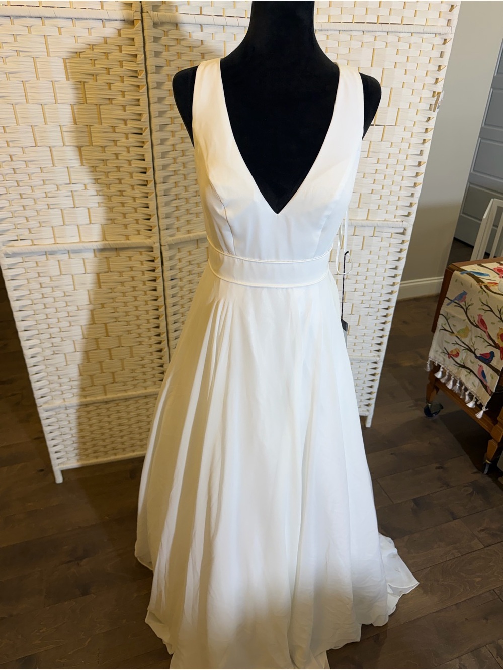 Minimalist White V-Neck A-Line Wedding Dress